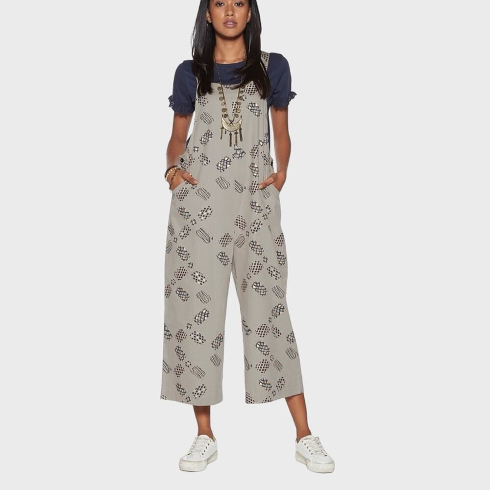 Bombay Paisley Artsy Pineapple Dungarees Overall Jumpsuit M Cotton Lagenlook